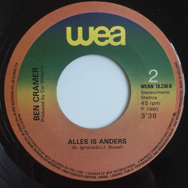 Ben Cramer : Kijk Mij Nog Eens Aan (Bilitis) / Alles Is Anders (7",45 RPM,Single,Stereo,Mono)