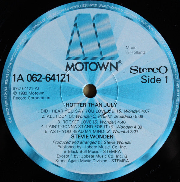 Stevie Wonder : Hotter Than July (LP,Album)