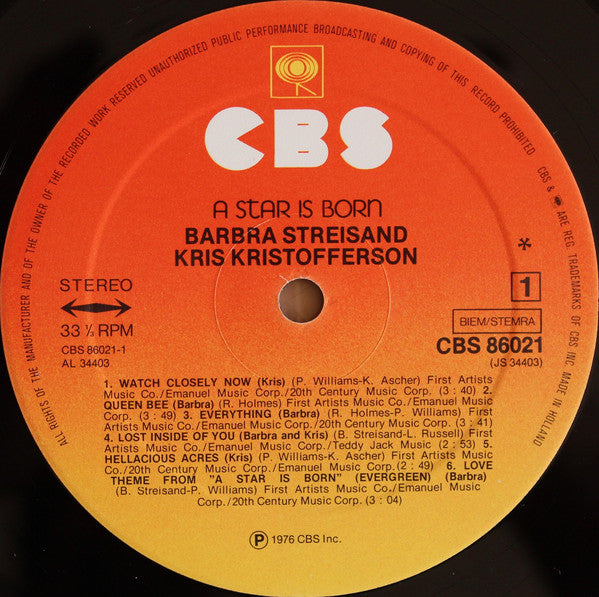 Barbra Streisand & Kris Kristofferson : A Star Is Born (LP,Album)