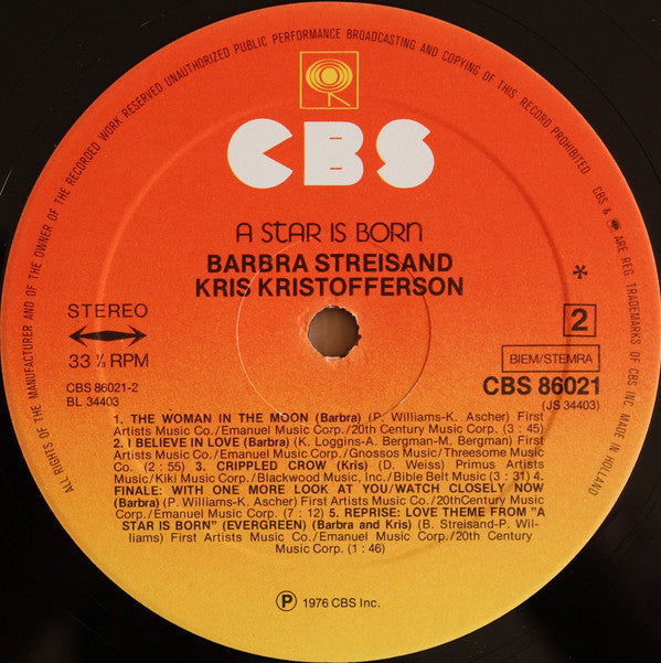 Barbra Streisand & Kris Kristofferson : A Star Is Born (LP,Album)