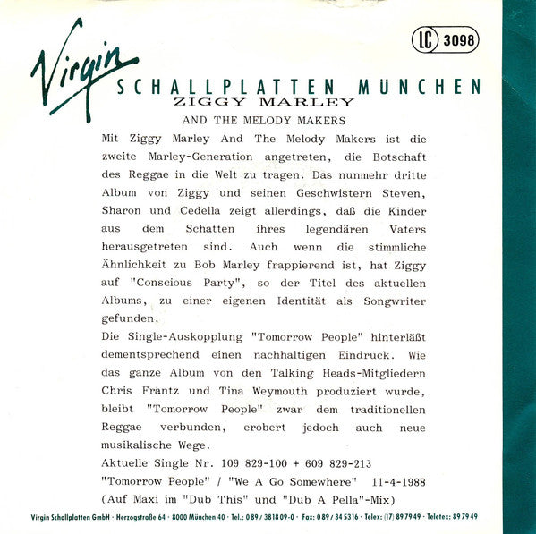 Ziggy Marley And The Melody Makers : Tomorrow People (7",45 RPM,Single)