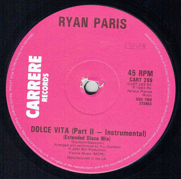 Ryan Paris : Dolce Vita (Extended Disco Mix) (12",45 RPM)
