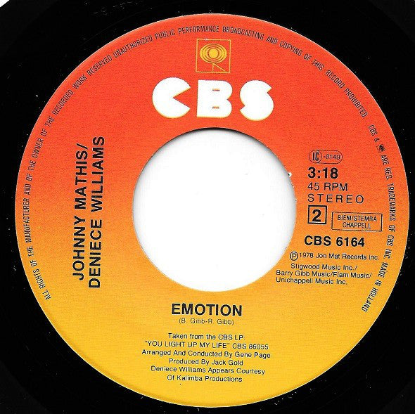 Johnny Mathis, Deniece Williams : Too Much, Too Little, Too Late (7",45 RPM,Single,Stereo)