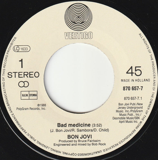 Bon Jovi : Bad Medicine (7",45 RPM,Single)