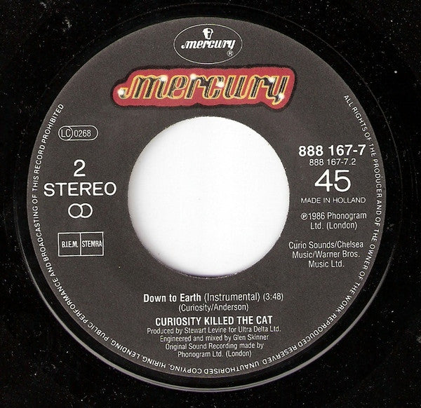 Curiosity Killed The Cat : Down To Earth (7",45 RPM,Single,Stereo)