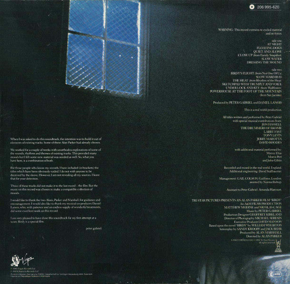 Peter Gabriel : Birdy · Music From The Film (LP,Album)