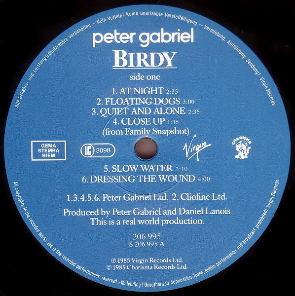 Peter Gabriel : Birdy · Music From The Film (LP,Album)