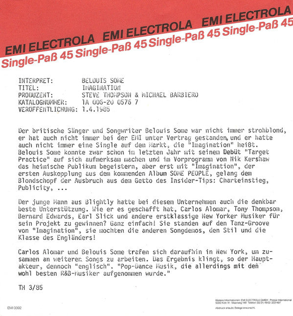 Belouis Some : Imagination (7",45 RPM,Single)