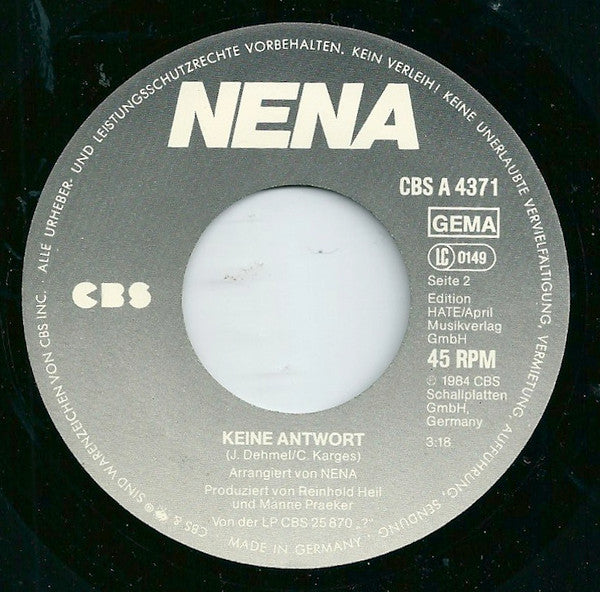 Nena : Lass Mich Dein Pirat Sein (7",Single)