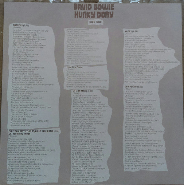 David Bowie : Hunky Dory (LP,Album,Repress)