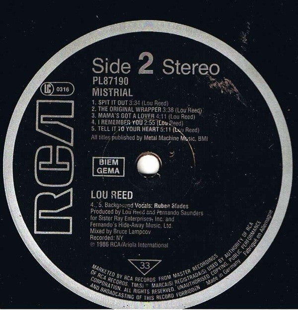 Lou Reed : Mistrial (LP,Album,Stereo)