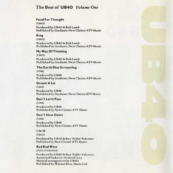 UB40 : The Best Of UB40 - Volume One (Compilation)