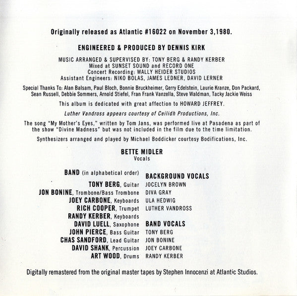 Bette Midler : Divine Madness (Album,Reissue)