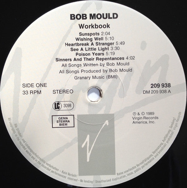 Bob Mould : Workbook (LP,Album,Stereo)