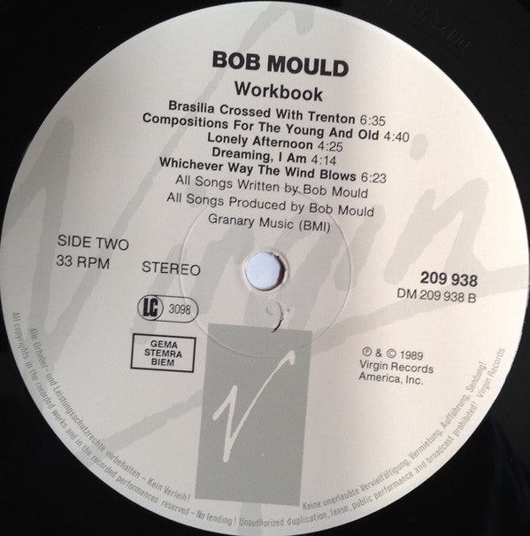 Bob Mould : Workbook (LP,Album,Stereo)