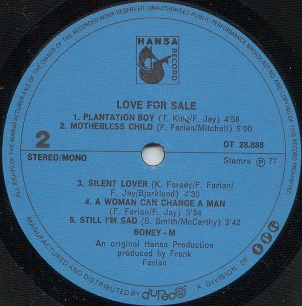 Boney M. : Love For Sale (LP,Album)