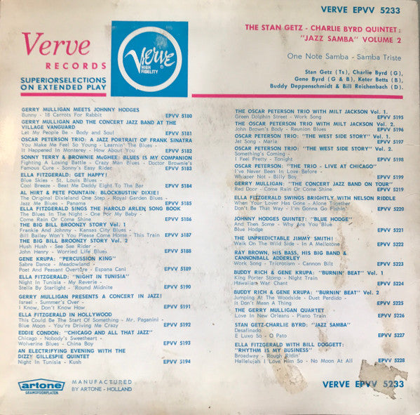 Stan Getz, Charlie Byrd : Jazz Samba - Bossa Nova Vol. 2 (7",45 RPM,EP)
