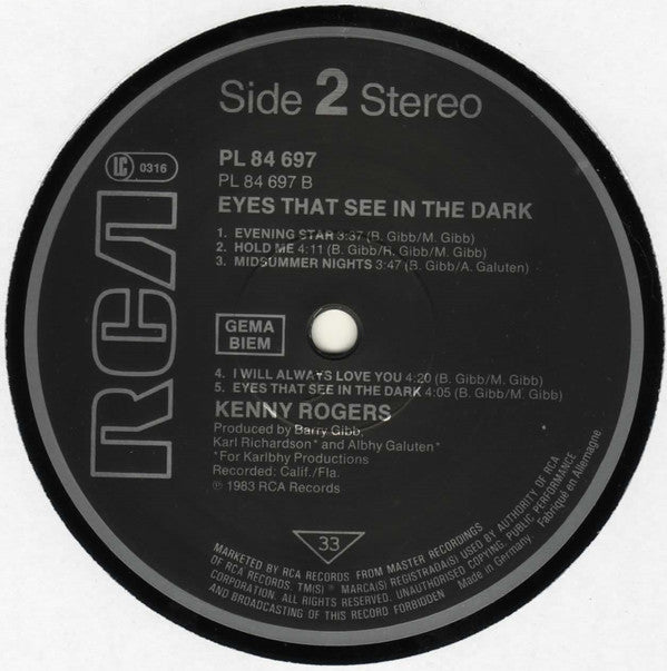 Kenny Rogers : Eyes That See In The Dark (LP,Album,Stereo)
