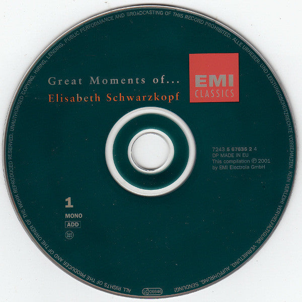 Elisabeth Schwarzkopf : Great Moments Of ... Elisabeth Schwarzkopf (Compilation,Stereo,Mono)