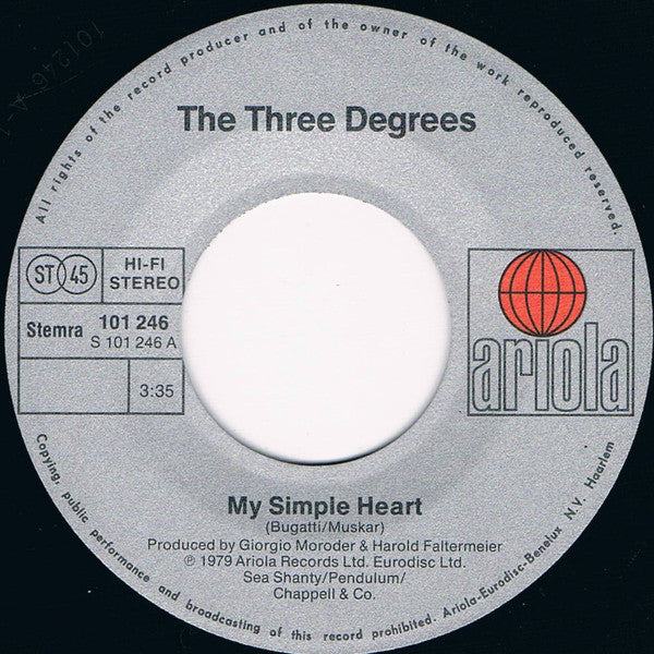 Three Degrees, The : My Simple Heart / Hot Summer Night (7",45 RPM,Single)
