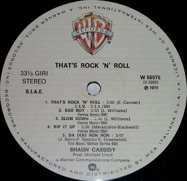 Shaun Cassidy : Live - That's Rock'N Roll (LP, Album, Promo)