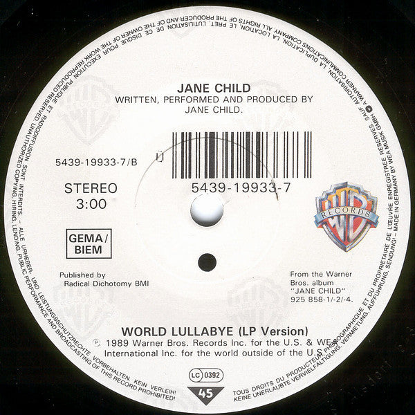 Jane Child : Don't Wanna Fall In Love (7",45 RPM,Single,Stereo)