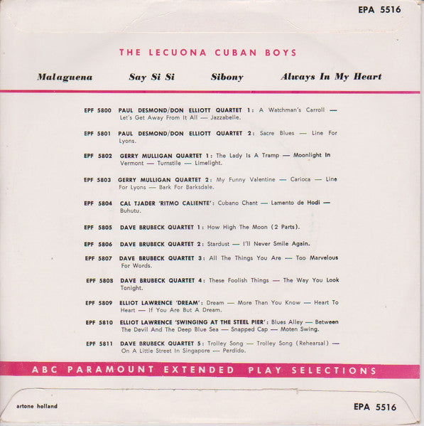 Lecuona Cuban Boys Featuring Candido : Dance Along With The Lecuona Cuban Boys (7",45 RPM,EP)