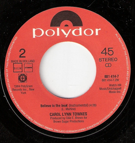 Carol Lynn Townes : Believe In The Beat (7",Single,45 RPM)