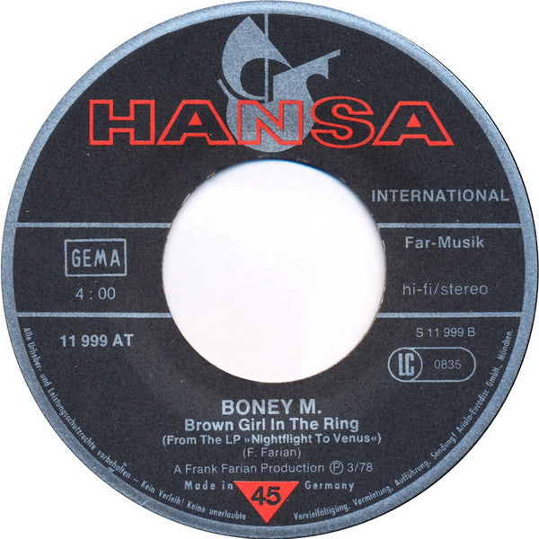 Boney M. : Rivers Of Babylon / Brown Girl In The Ring (7",45 RPM,Single,Stereo)