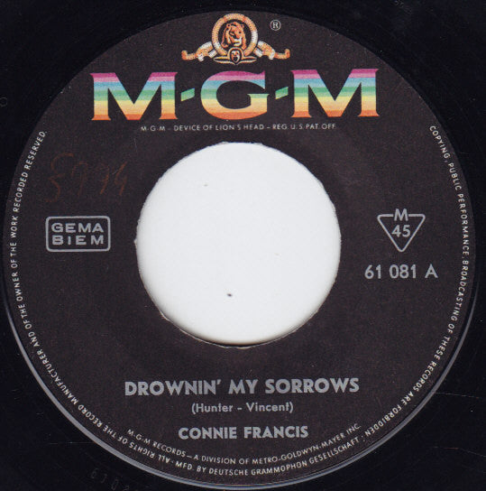 Connie Francis : Drownin' My Sorrows / Mala Femmena (7",45 RPM,Single)