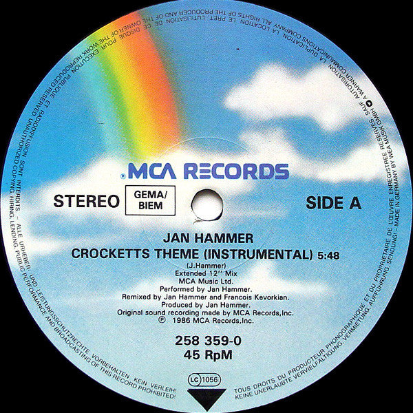 Jan Hammer : Crockett's Theme (Extended 12" Mix) (12",45 RPM,Maxi-Single,Stereo)