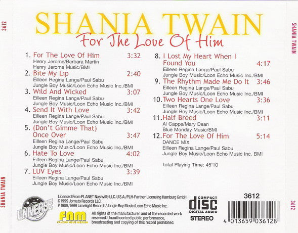 Shania Twain : For The Love Of Him (Album)