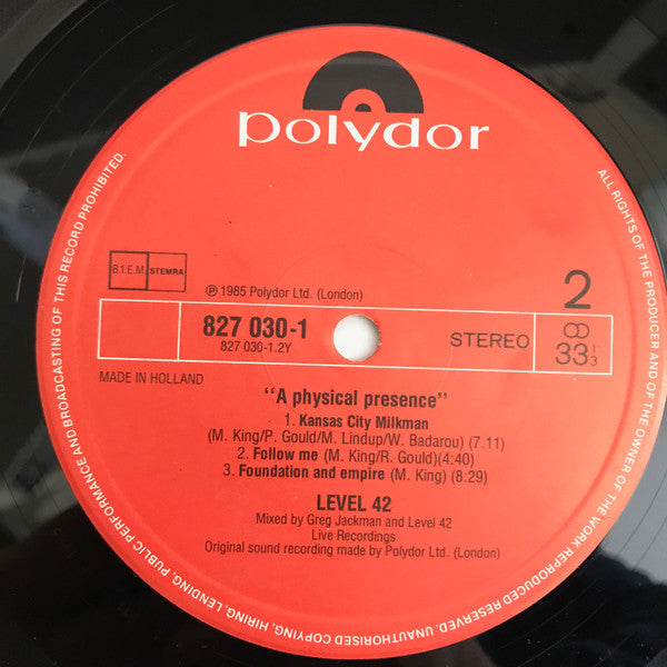 Level 42 : A Physical Presence (LP,Album)