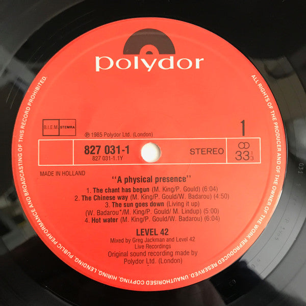 Level 42 : A Physical Presence (LP,Album)
