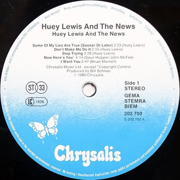 Huey Lewis And The News* : Huey Lewis And The News (LP, Album, RE)