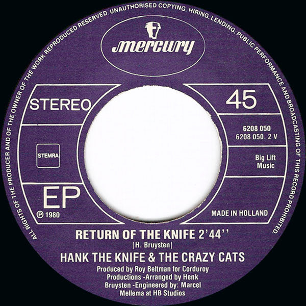 Hank The Knife & The Crazy Cats : Crazy Guitar (7",45 RPM,EP)