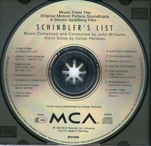 John Williams (4) : Schindler's List (Music From The Original Motion Picture Soundtrack) (Album)