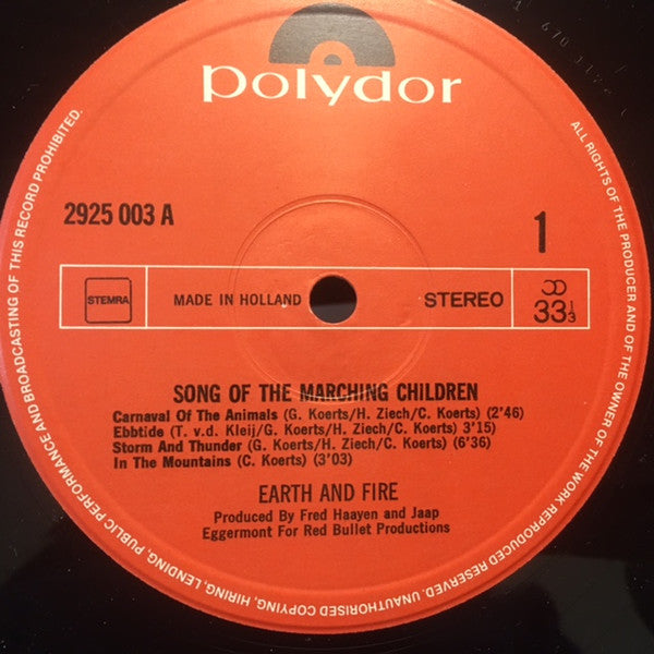 Earth And Fire : Song Of The Marching Children (LP,Album,Repress,Stereo)