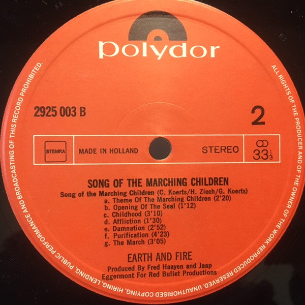 Earth And Fire : Song Of The Marching Children (LP,Album,Repress,Stereo)