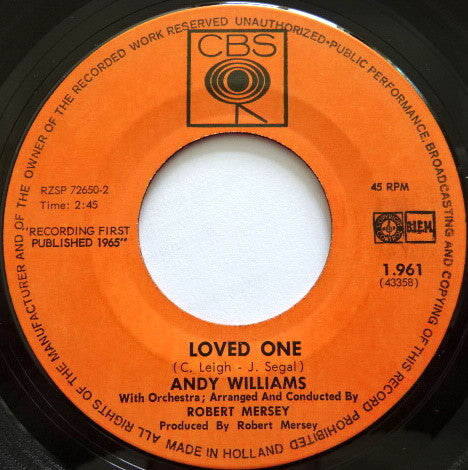 Andy Williams : Ain't It True / Loved One (7", Single)