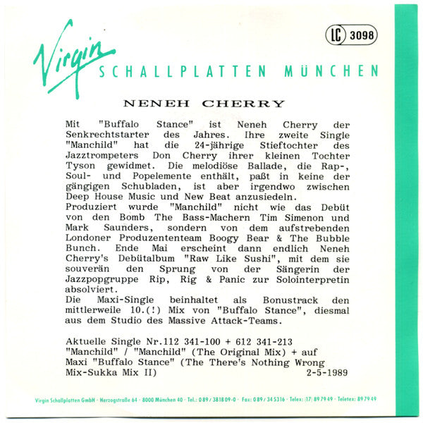 Neneh Cherry : Manchild (7",45 RPM,Single,Stereo)