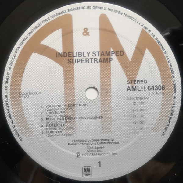 Supertramp : Indelibly Stamped (LP,Album,Reissue)