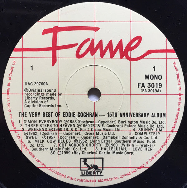 Eddie Cochran : The Very Best Of Eddie Cochran (LP,Compilation,Mono,Reissue)