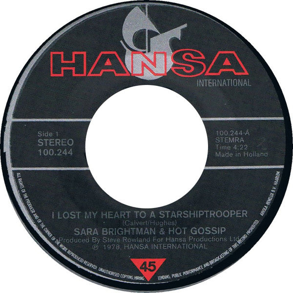 Sarah Brightman & Hot Gossip : I Lost My Heart To A Starship Trooper (7",45 RPM,Single,Stereo)