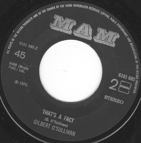 Gilbert O'Sullivan : I Don't Love You But I Think I Like You (7",45 RPM,Single,Stereo)
