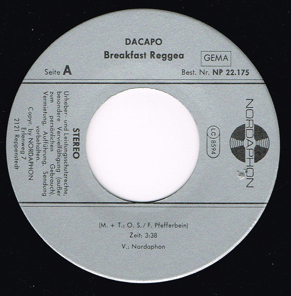 Dacapo (7) : Breakfast Reggea / Telephone Calling (7", Single)