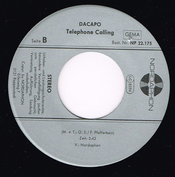 Dacapo (7) : Breakfast Reggea / Telephone Calling (7", Single)