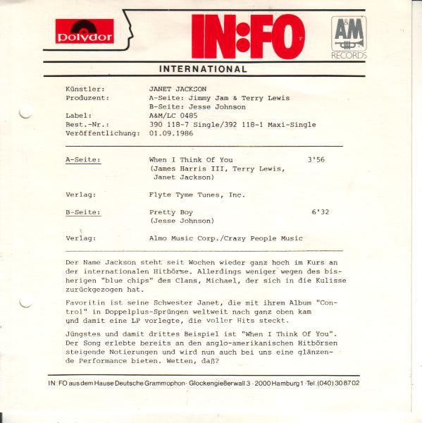 Janet Jackson : When I Think Of You (7",45 RPM,Single)