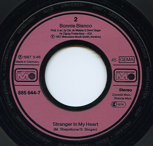 Bonnie Bianco : Miss You So (7",45 RPM,Single,Stereo)