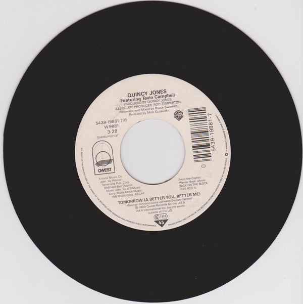Quincy Jones Featuring Tevin Campbell : Tomorrow (A Better You, Better Me) (7",45 RPM)